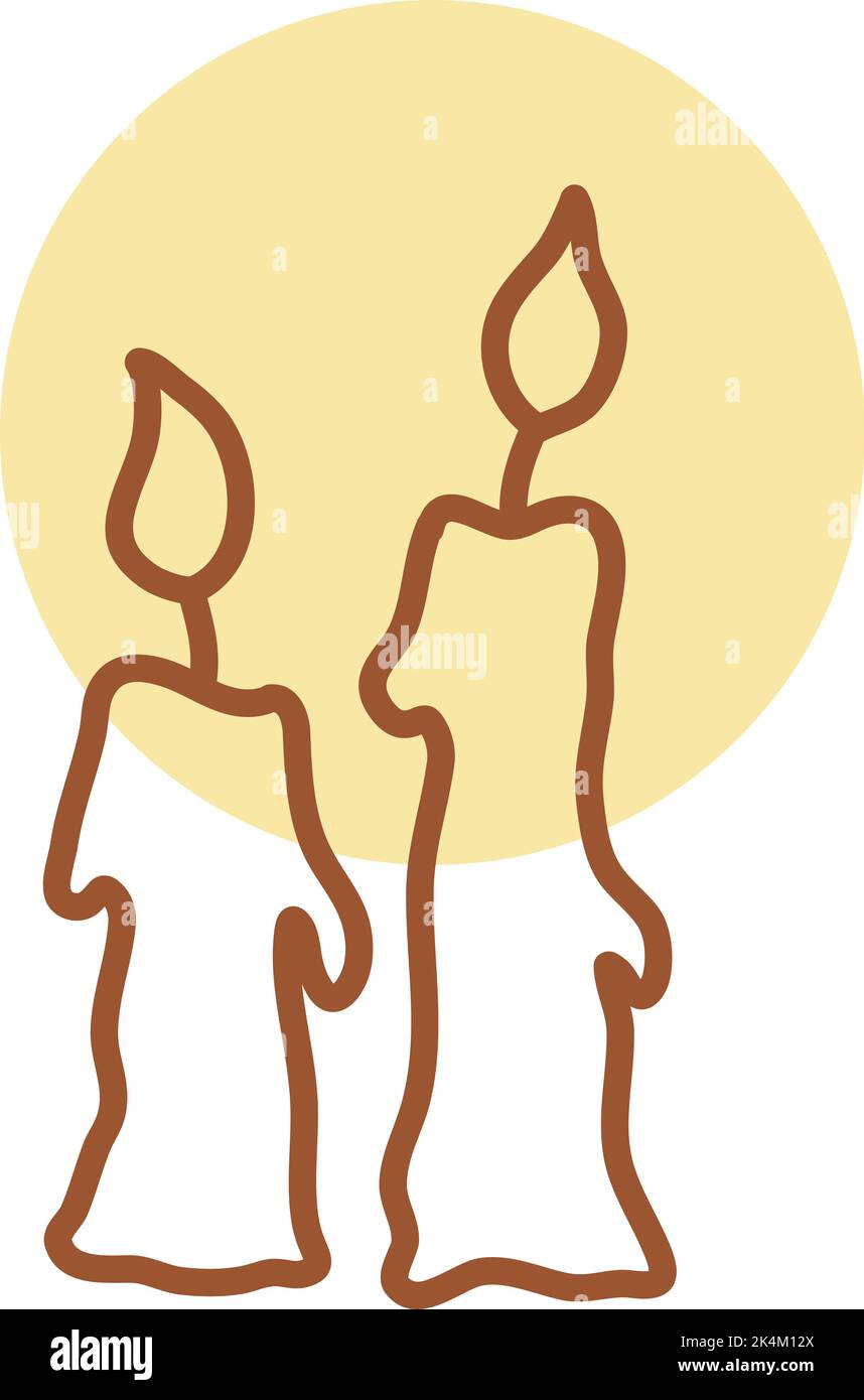 Two melted burning candles, illustration, vector on a white background. Stock Vector