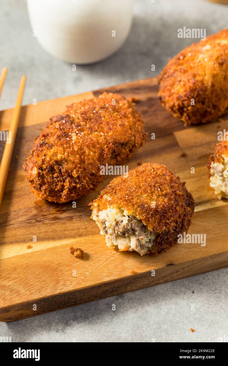 Homemade Japanese Beef Korokke Croquette with Panko and Potato Stock