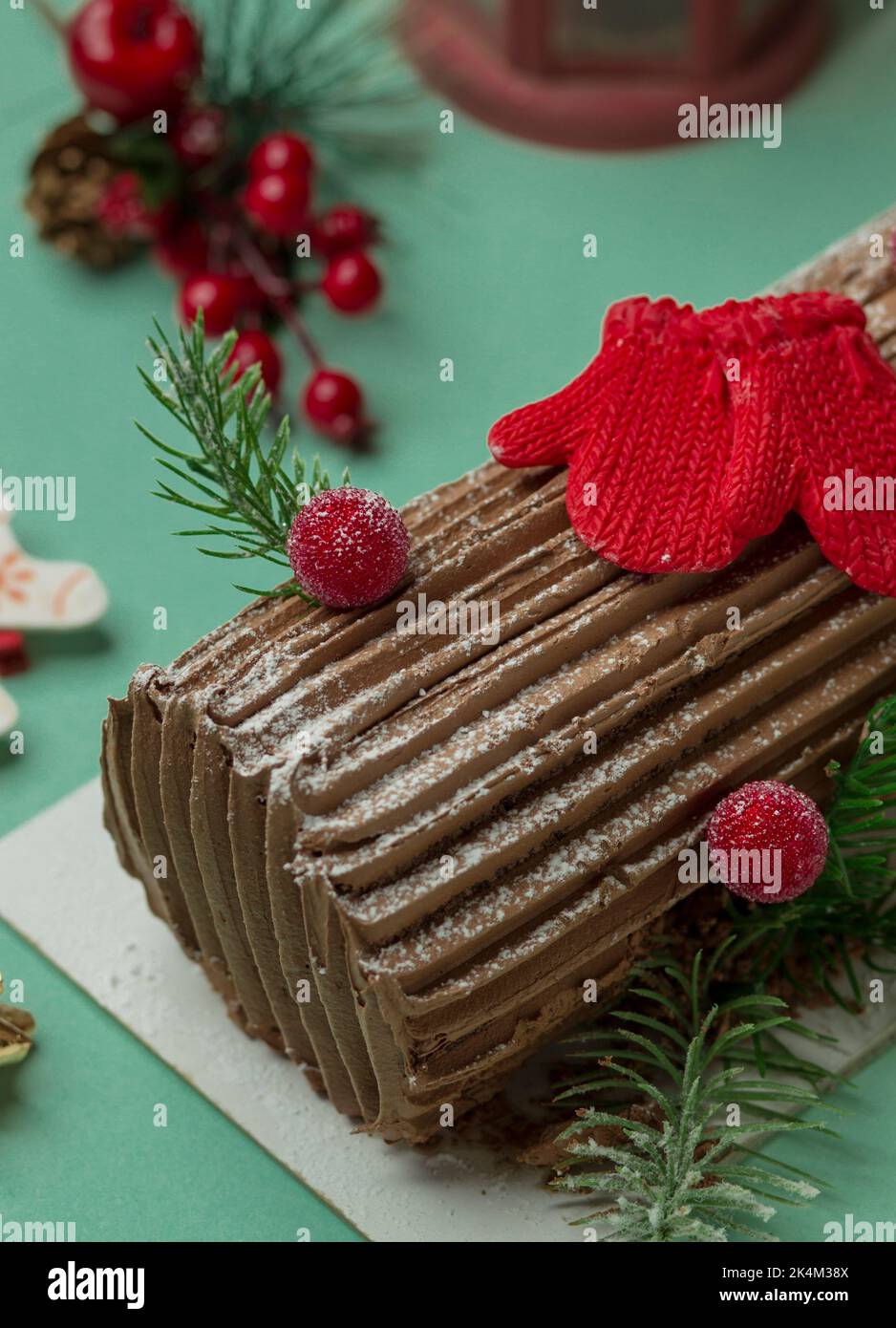 The French chocolate Buche de Noel (Yule Log) cake Stock Photo