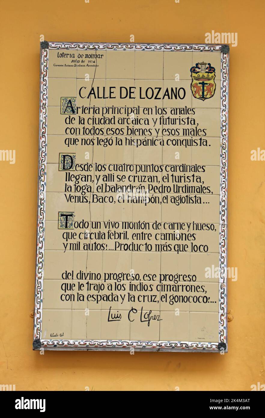 Poem by Luis Carlos Lopez in Cartagena Stock Photo