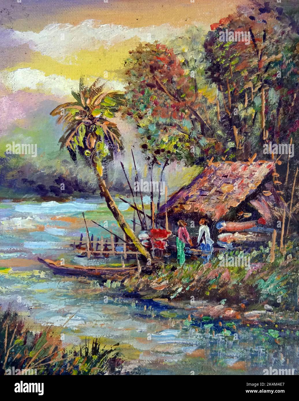 Art painting Oil color Thailand Countryside , agriculturist Stock Photo