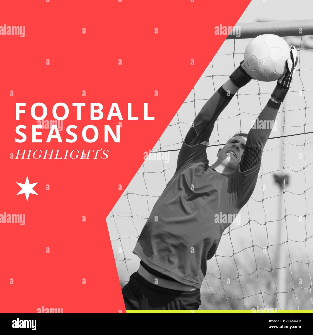 Square image of football season highlights and caucasian male