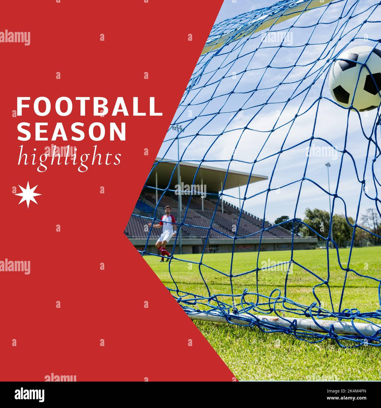 Square image of football season highlights and caucasian male