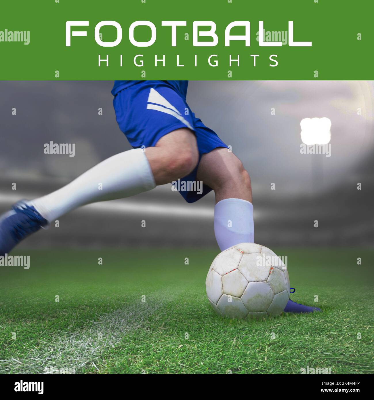 Vertical image football highlights and legs of caucasian male soccer