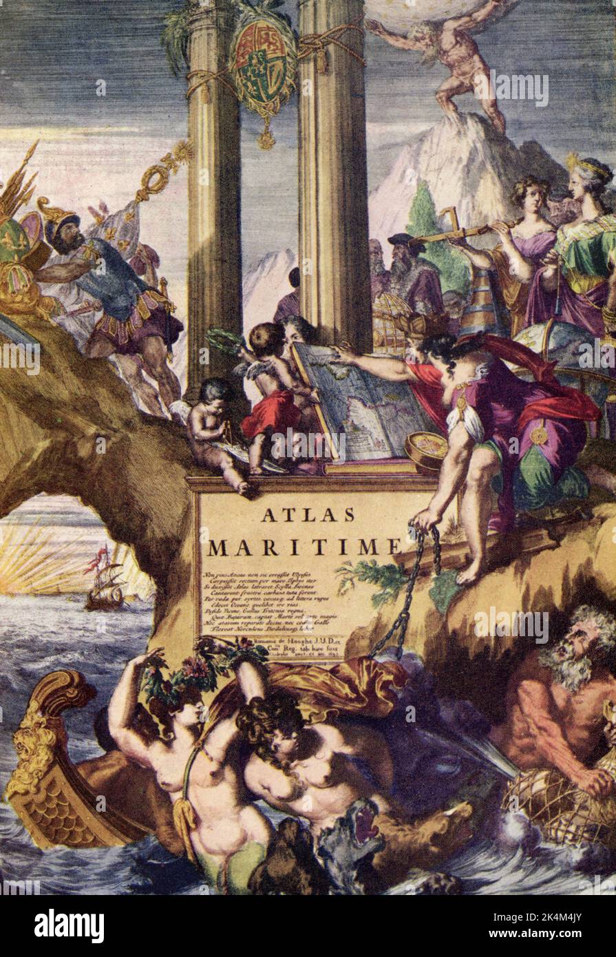 Atlas Maritime, 1693. By Pierre Mortier (1661-1711). The frontispiece of Atlas Maritime, 1693. Stock Photo