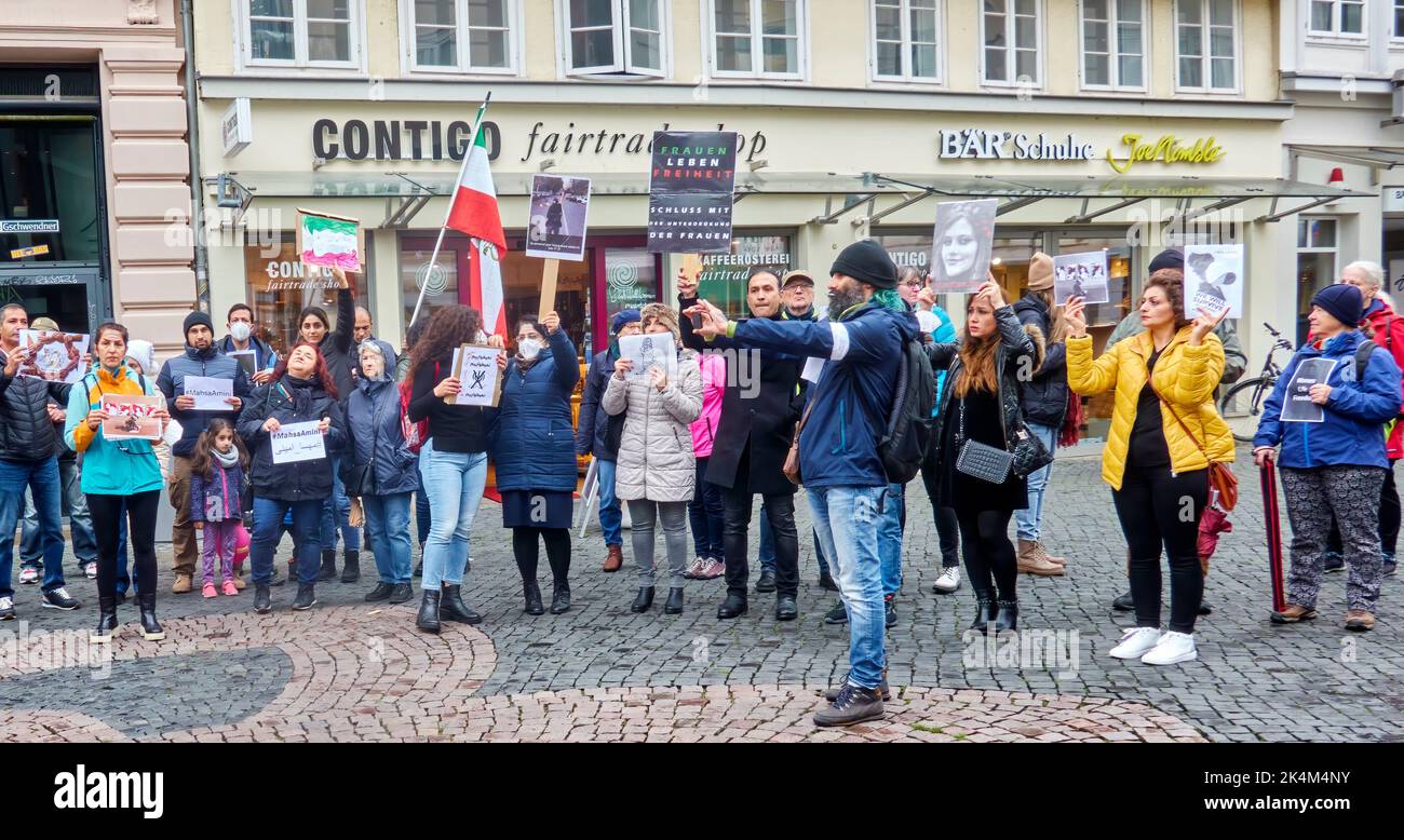 Braunschweig, Germany, October 1, 2022: Protesters against Iran's regime commemorate the dead Mahsa Amini Stock Photo