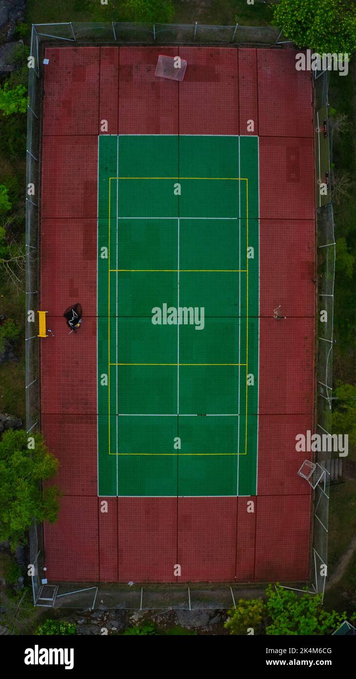 Drone shot of a tennis court, outdoor footage . High quality photo Stock Photo