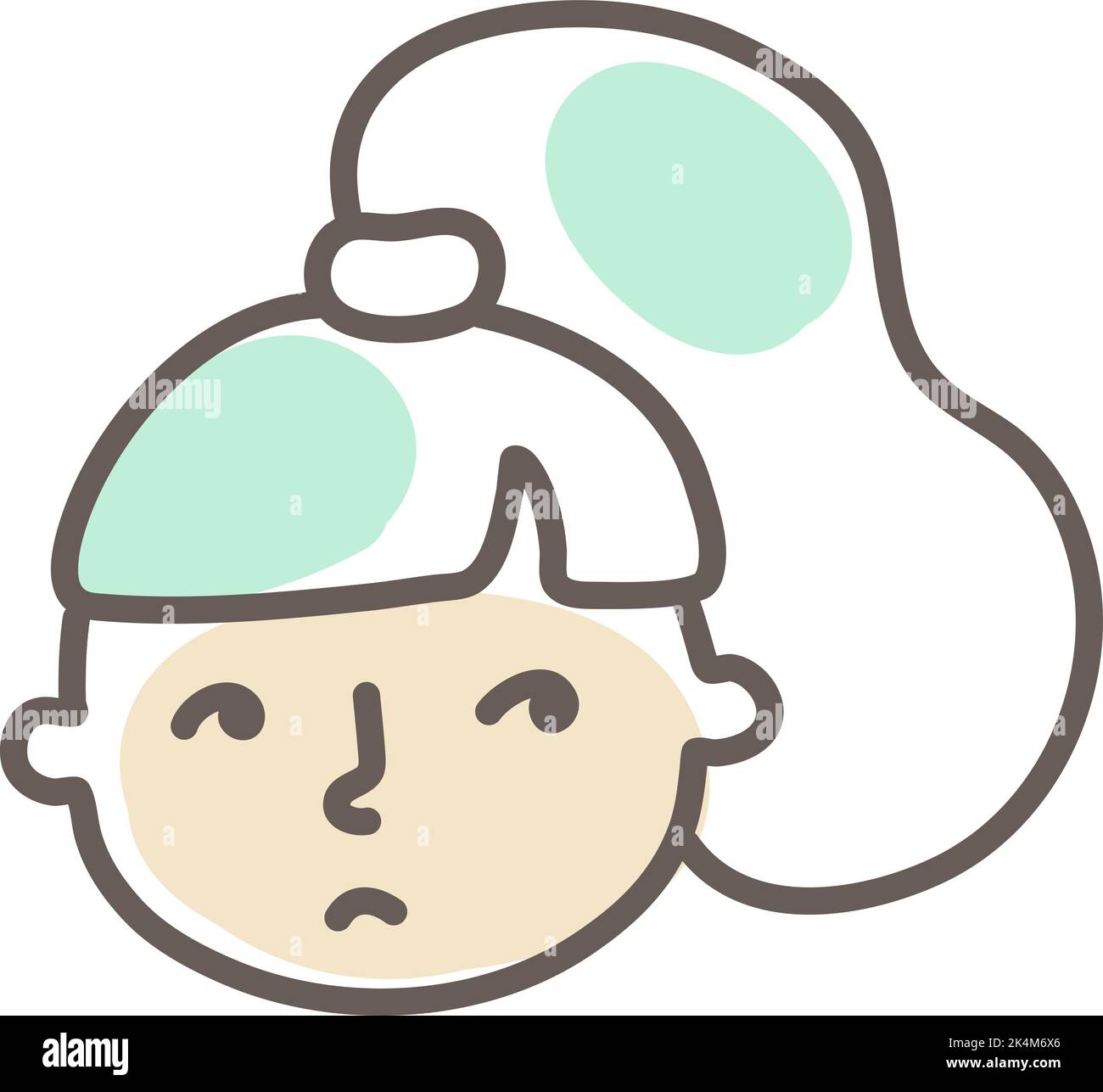 Grandma with her grey hair in ponytail, illustration, vector on a white