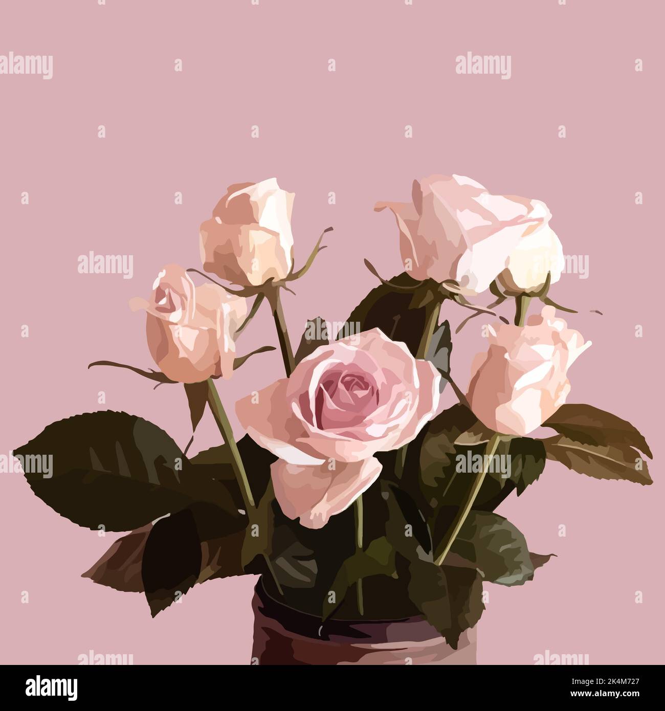 Vase with roses. Vector fashion illustration Stock Vector