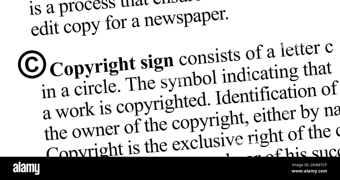 Copyright sign consists of a letter c in a circle. The symbol indicating that a work is copyrighted. Identification of the owner of the copyright, eit Stock Photo