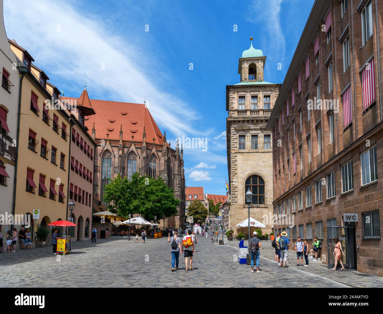 View from Hauptmarkt towards Rathausplatz, Old Town (Altstadt), Nuremberg, Bavaria, Germany Stock Photo