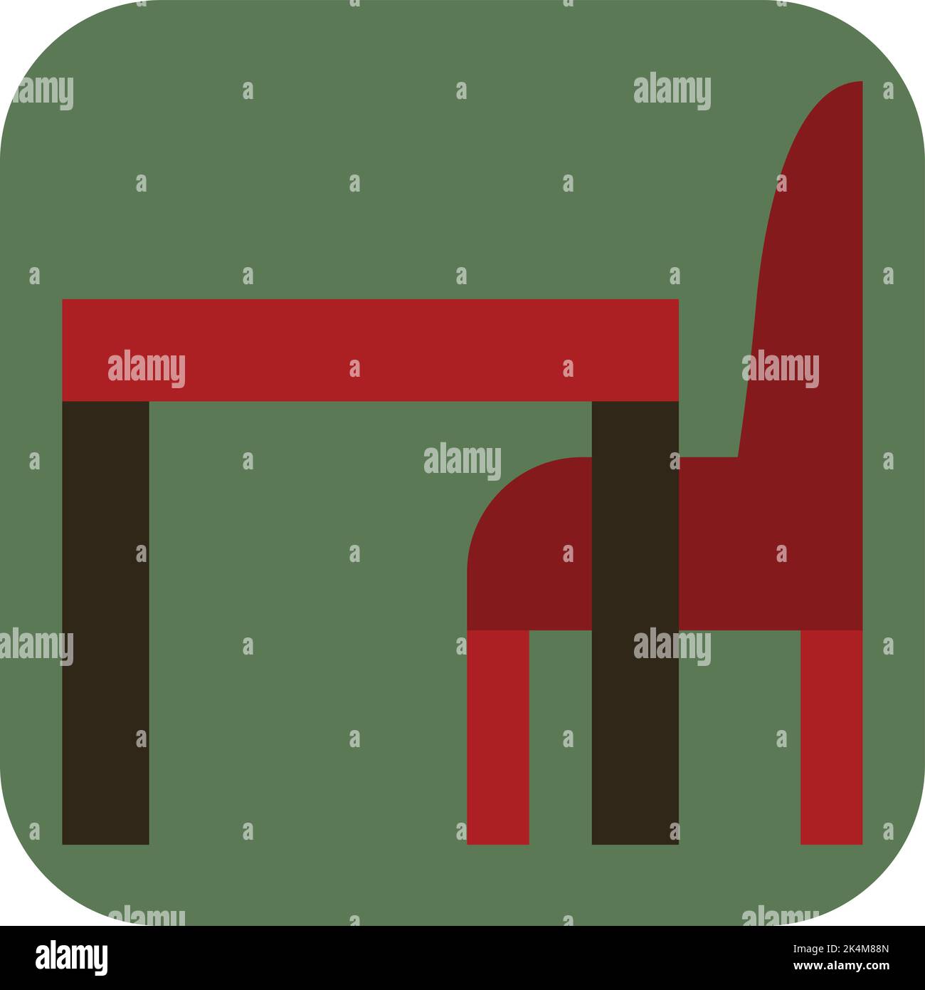 Red dining table and chair, illustration, vector on a white background