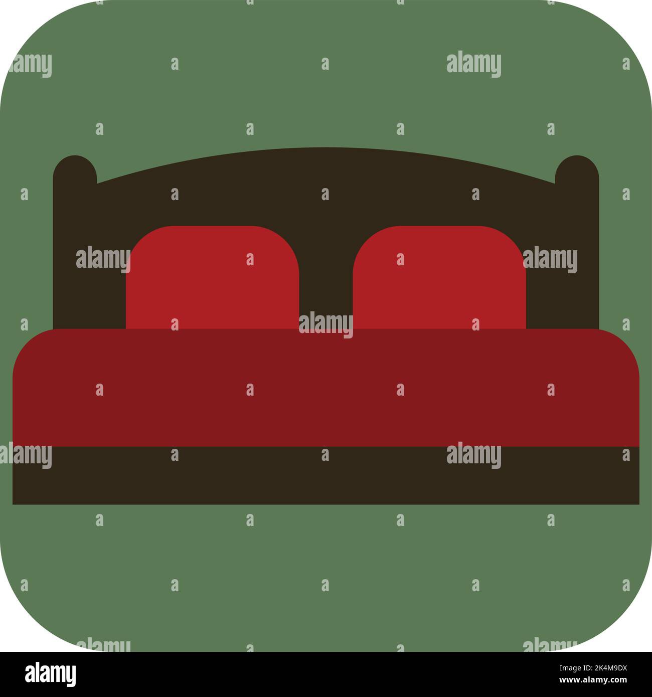 Wooden big red bed, illustration, vector on a white background Stock