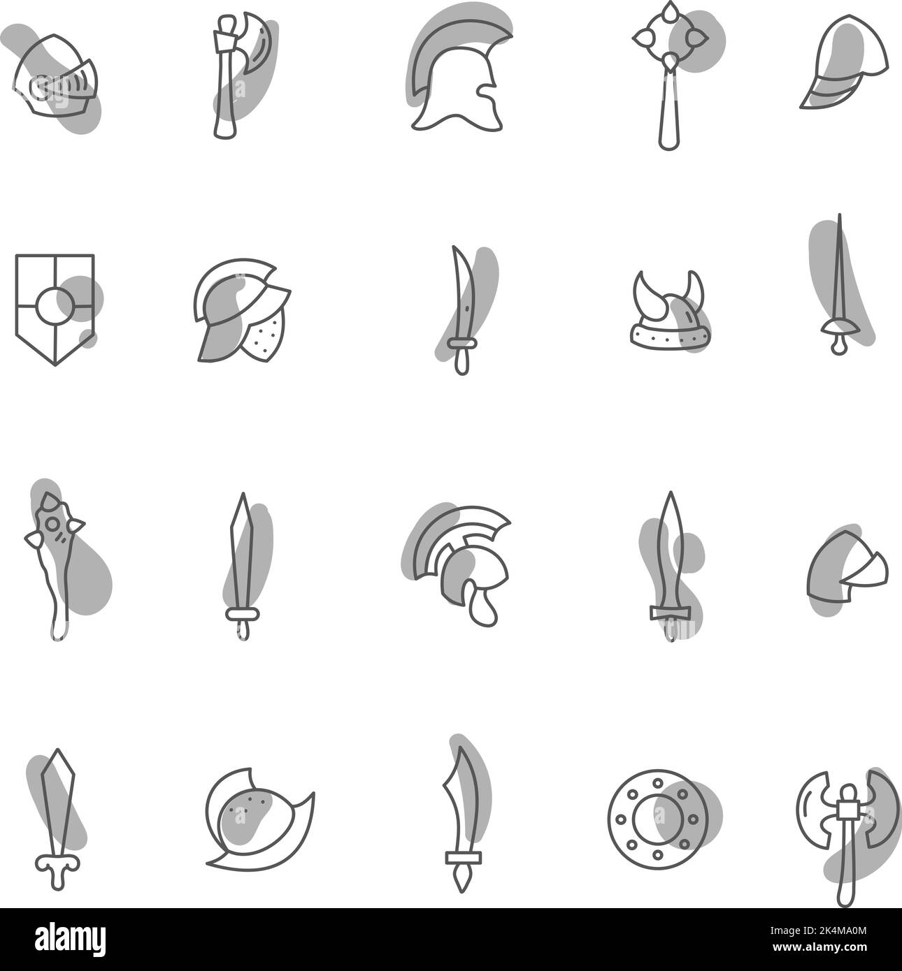 Helmets and swords, illustration, vector on a white background Stock