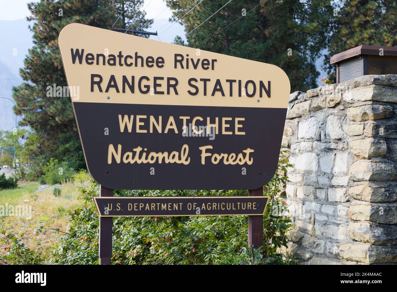 Leavenworth, WA, USA - September 29, 2022; Sign for Wenatchee River Ranger Station - Wenatchee National Forest Stock Photo