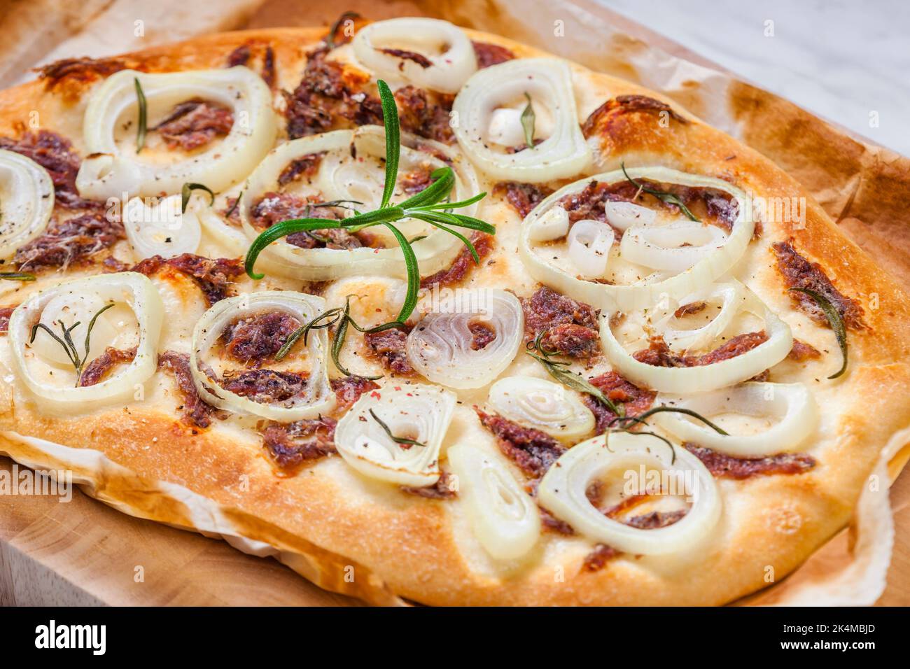 homemade pizza with anchovies and onion Stock Photo Alamy