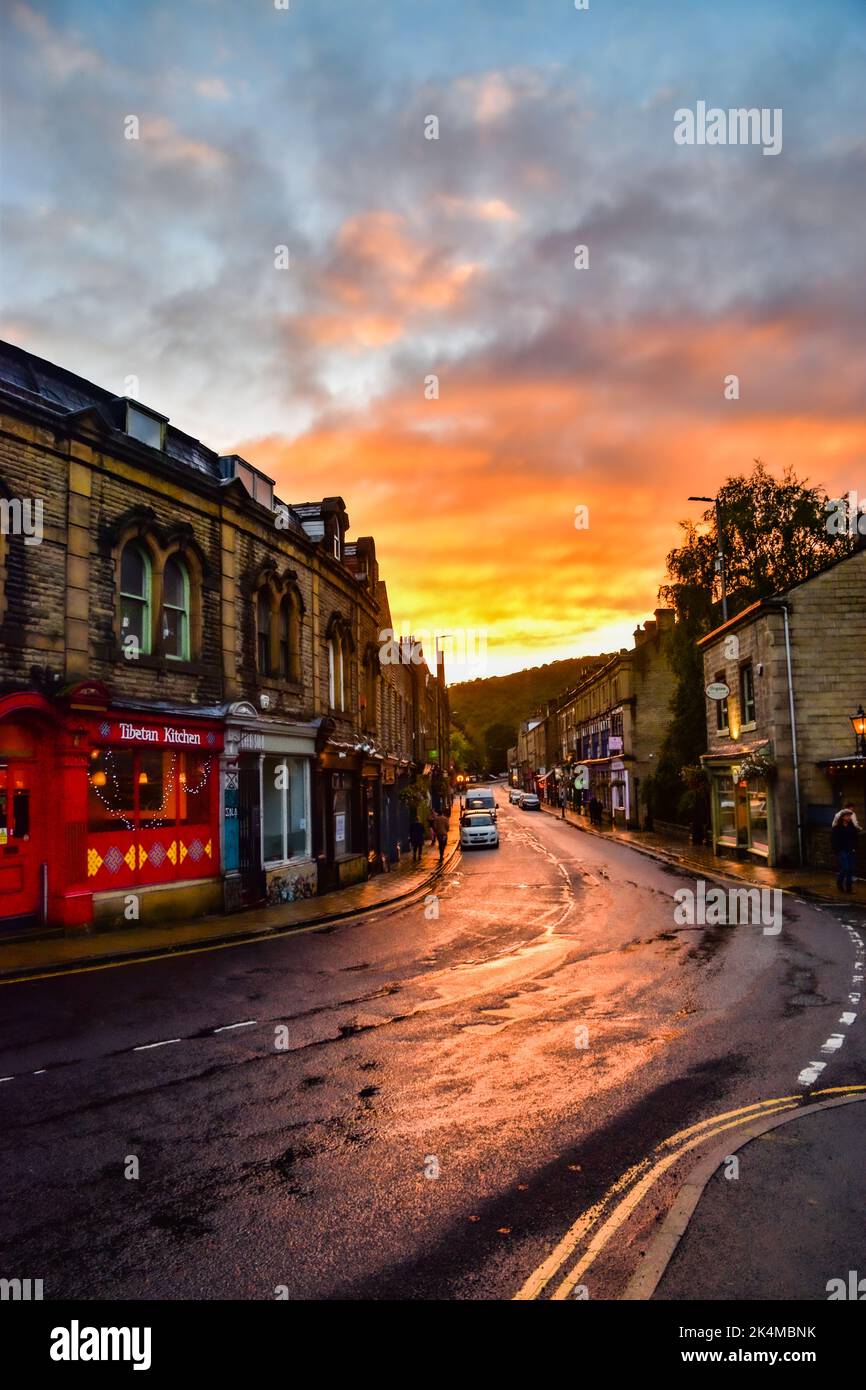 Sunset, Market Street, Hebden Bridge Stock Photo Alamy