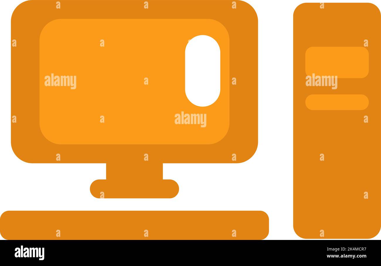 Yellow computer, illustration, vector on a white background. Stock Vector