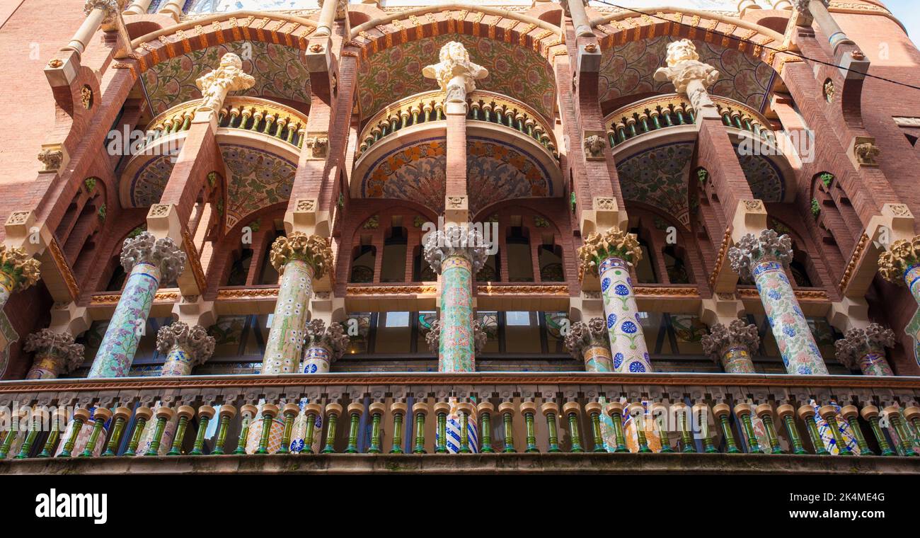 Palace of Catalan Music or Palau de la Musica Catalana. Second-level balcony. Stock Photo