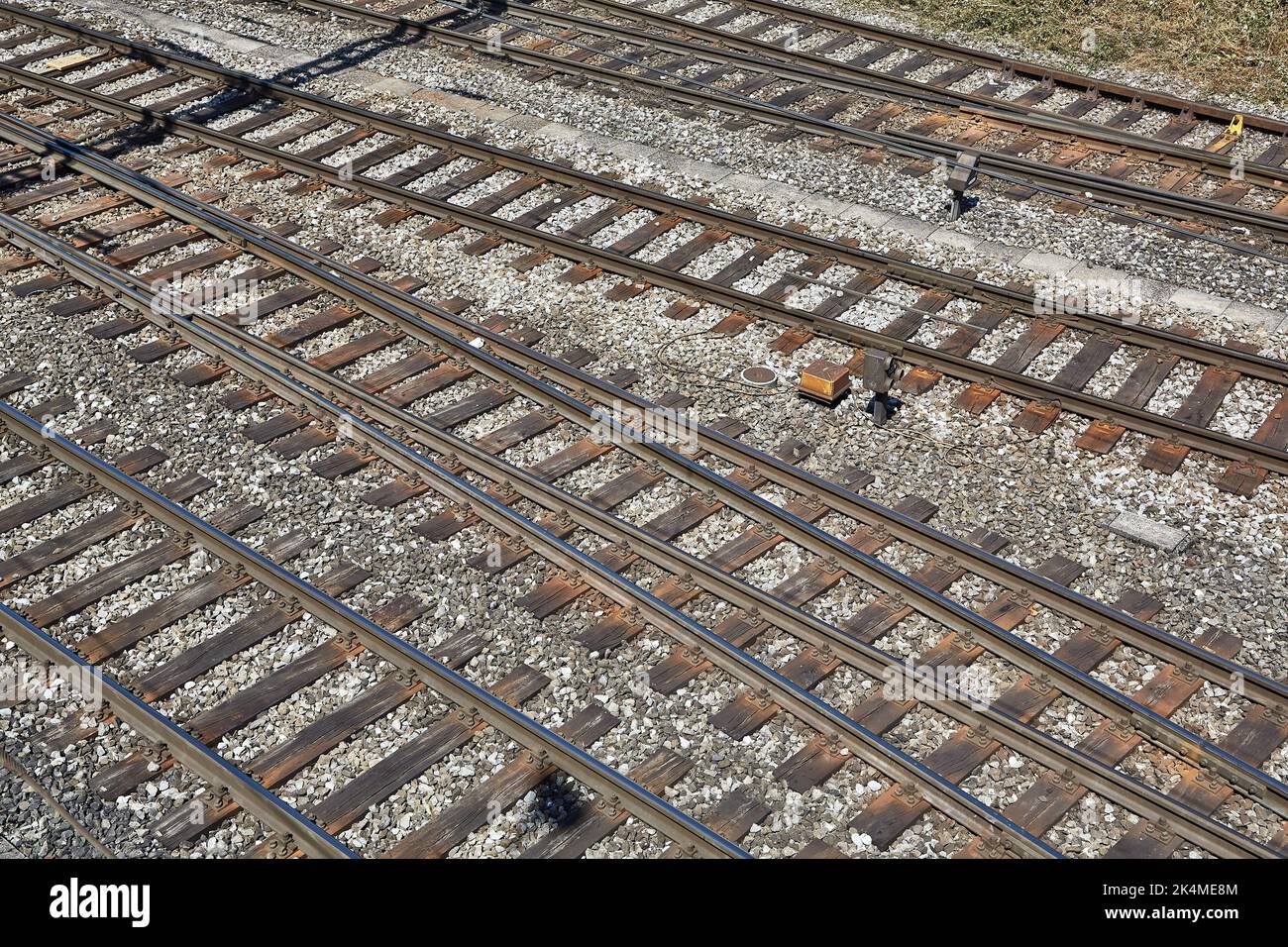 Railway Tracks Merging Stock Photo