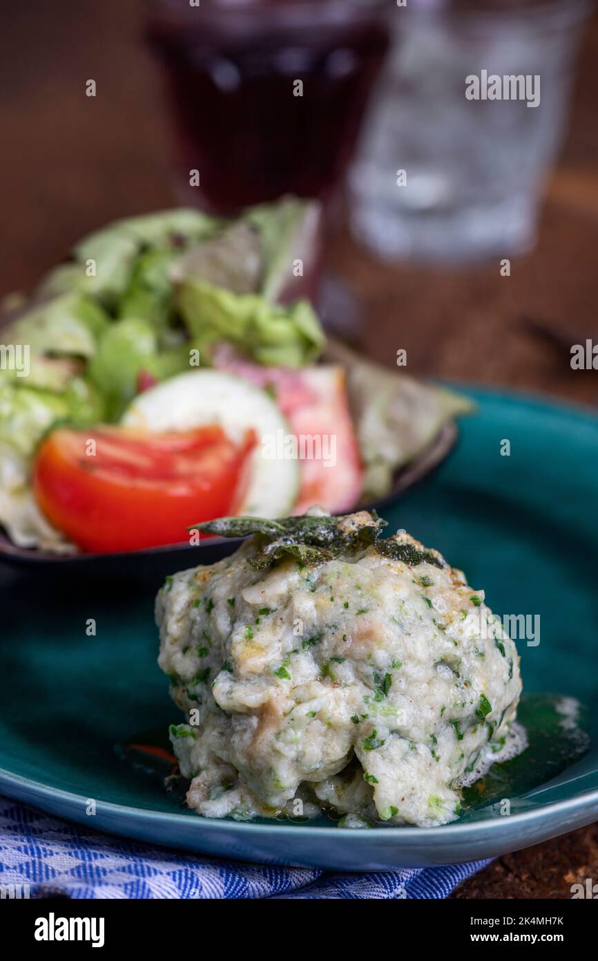 rustic spinach dumpling with salad Stock Photo