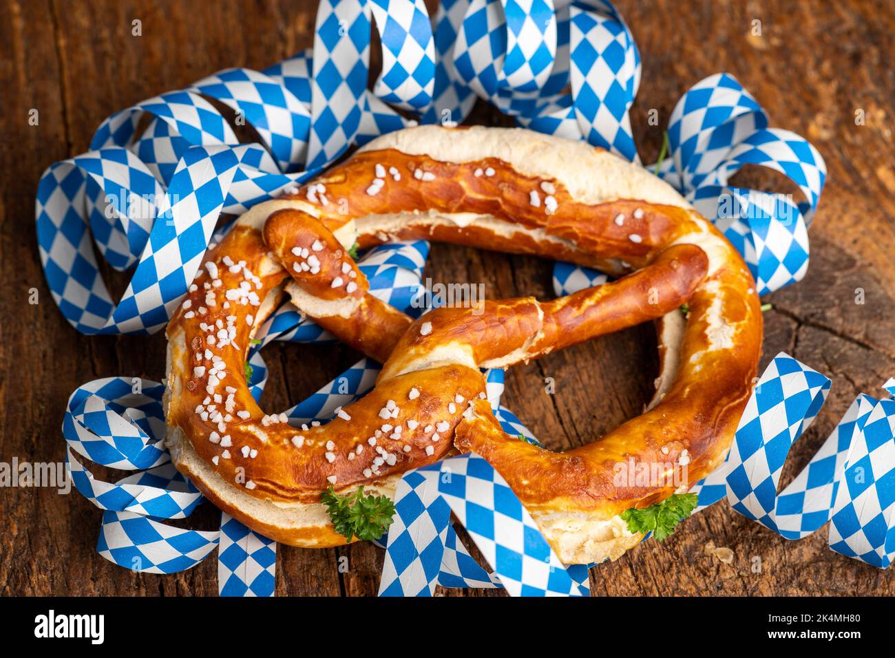 bavarian butter pretzel on wood Stock Photo