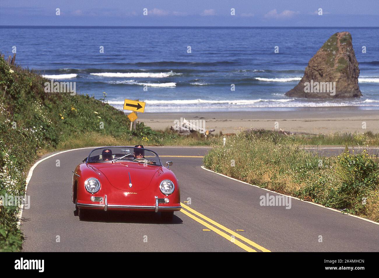 Classic Porsche 356 cabriolet driving on some bye ways of California USA Stock Photo