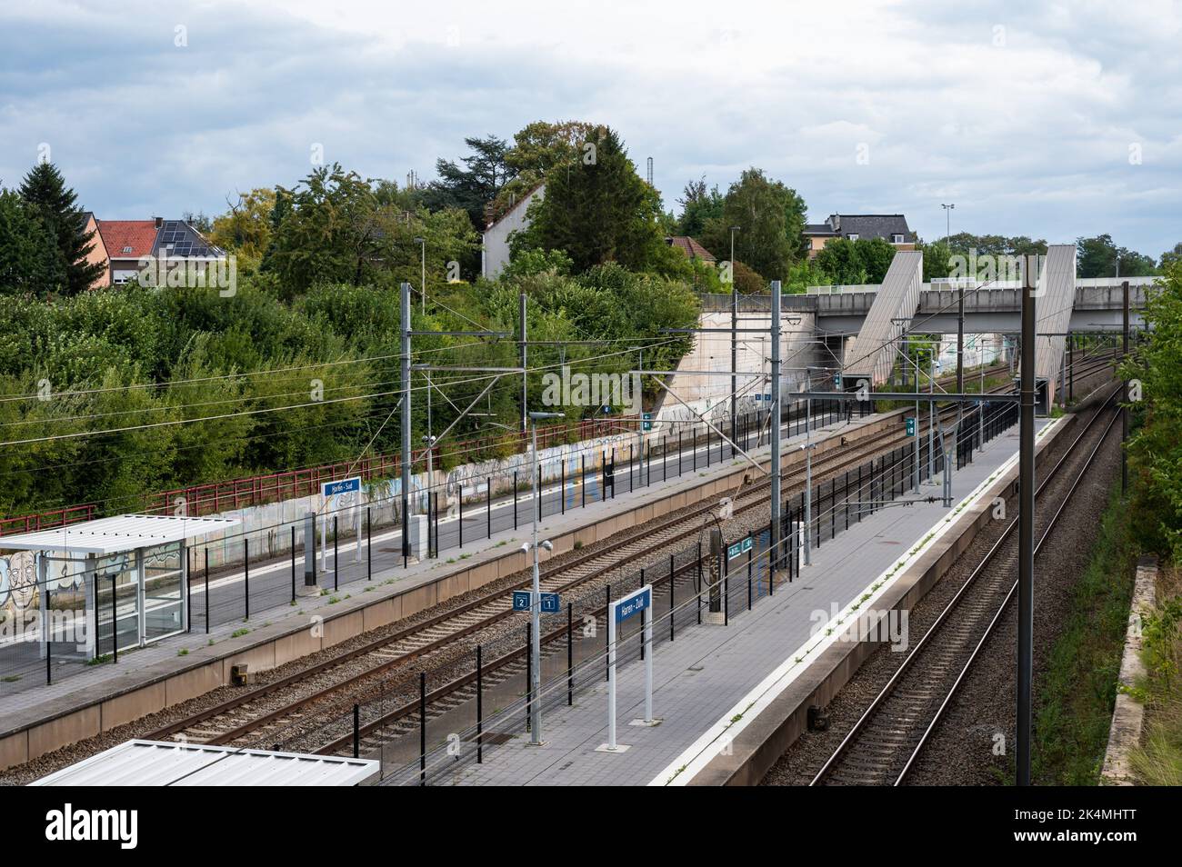 Haren, Brussels Capital Region, Belgium - Railway tracks of the public transportation terminal. Stock Photo