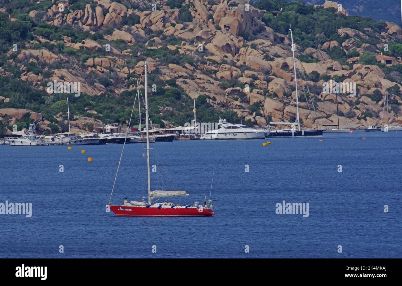 Palau, Sardinia, Italy. Yacht anchoring in Porto Rafael bay Stock Photo