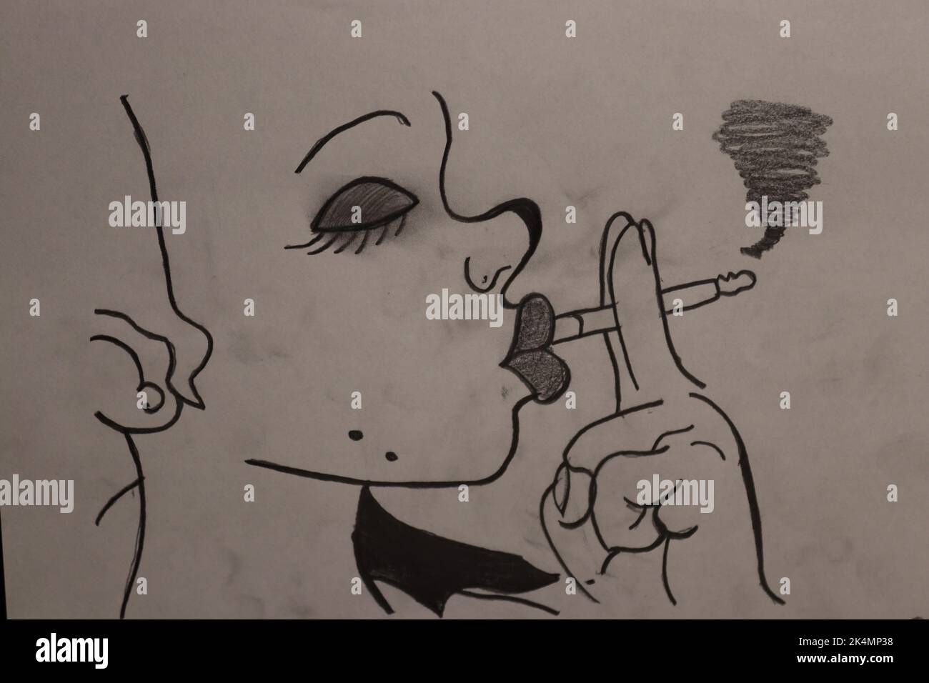 A simple drawing of a woman smoking Stock Photo