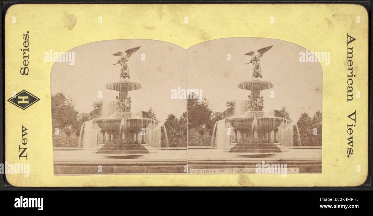 USA New York Bethesda Fountain Central Park Old Stereoview Photo