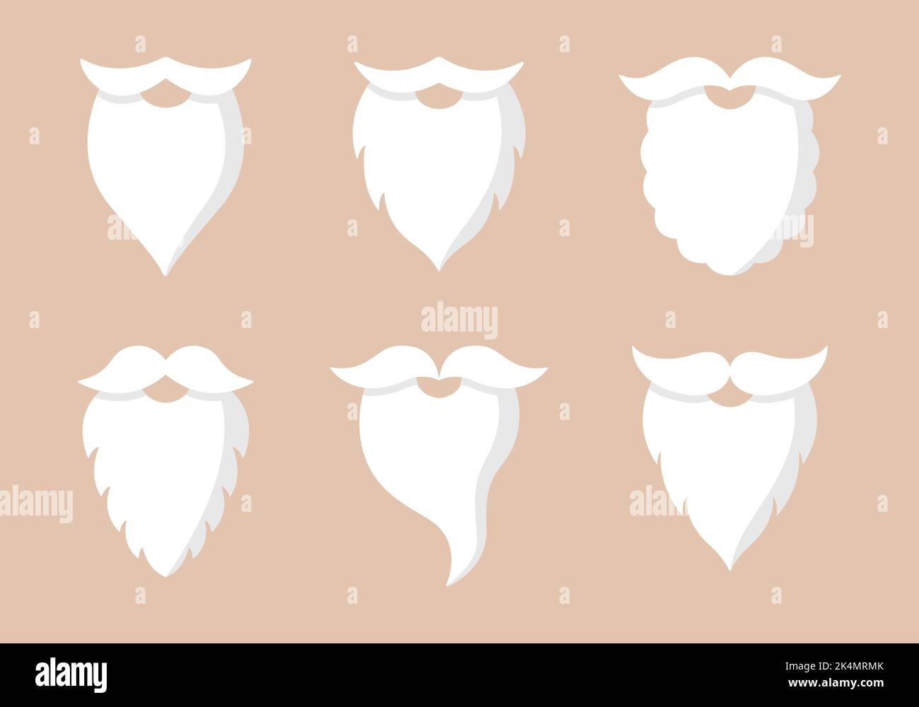 Collection of flat Santa Claus beards. Christmas party elements. Vector illustration. Stock Vector