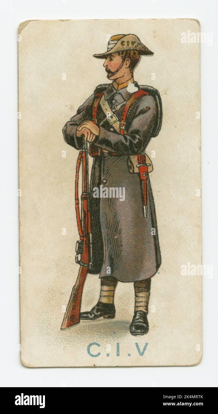C.I.V. Cigarette cards Home and Colonial regiments. Place: U.K. Cigarette cards Trade cards. Stock Photo
