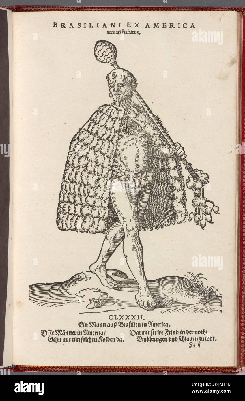 Brasiliani ex America armati habitus, Pl. 182 Additional title: Ein Mann auss Brasilien in America. Weigel, Hans, 1549-approximately 1578 (Engraver) Stock Photo