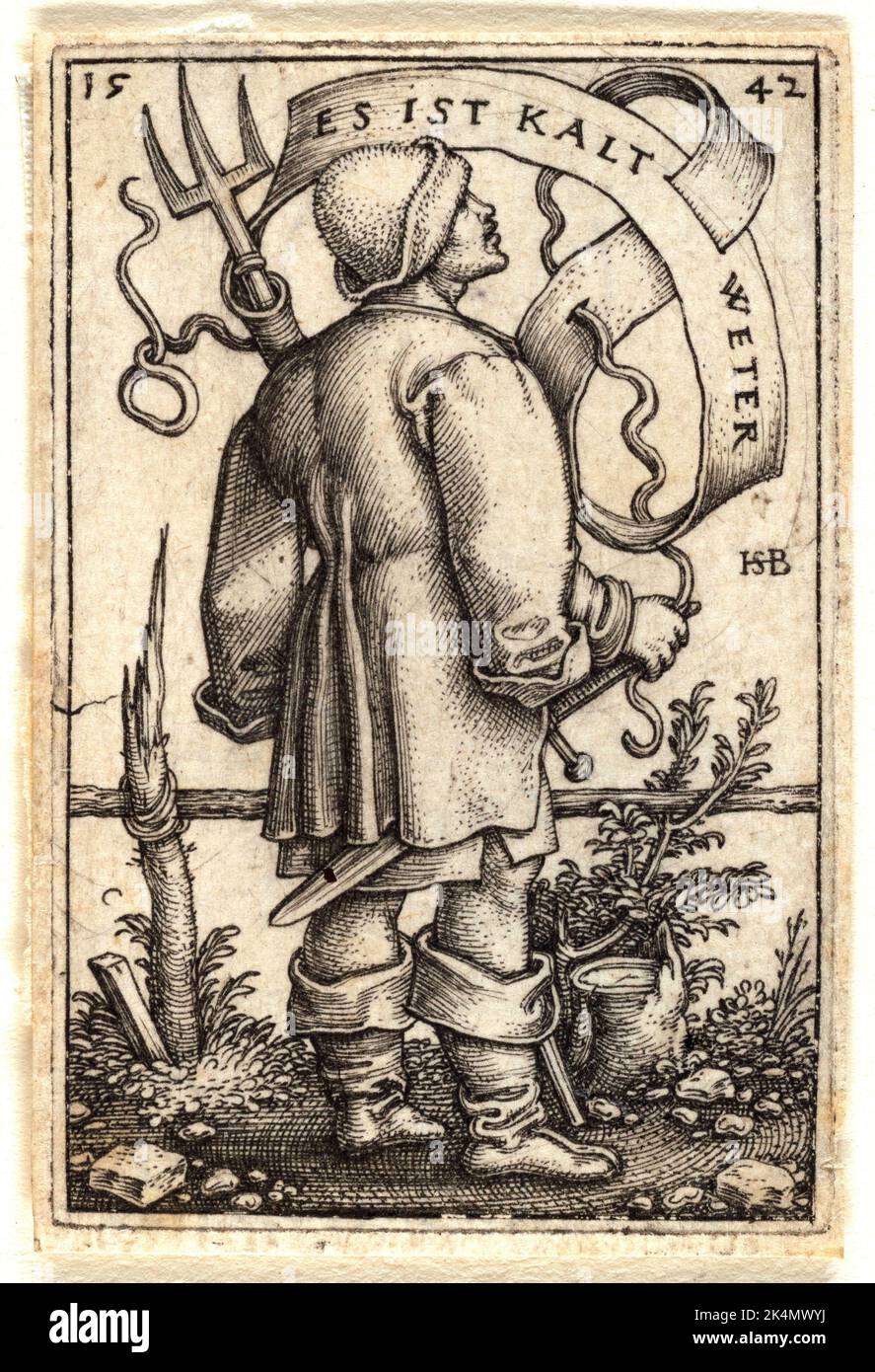 Weather Peasant Facing Right. Beham, Hans Sebald, 1500-1550 (Printmaker). German master Stock Photo