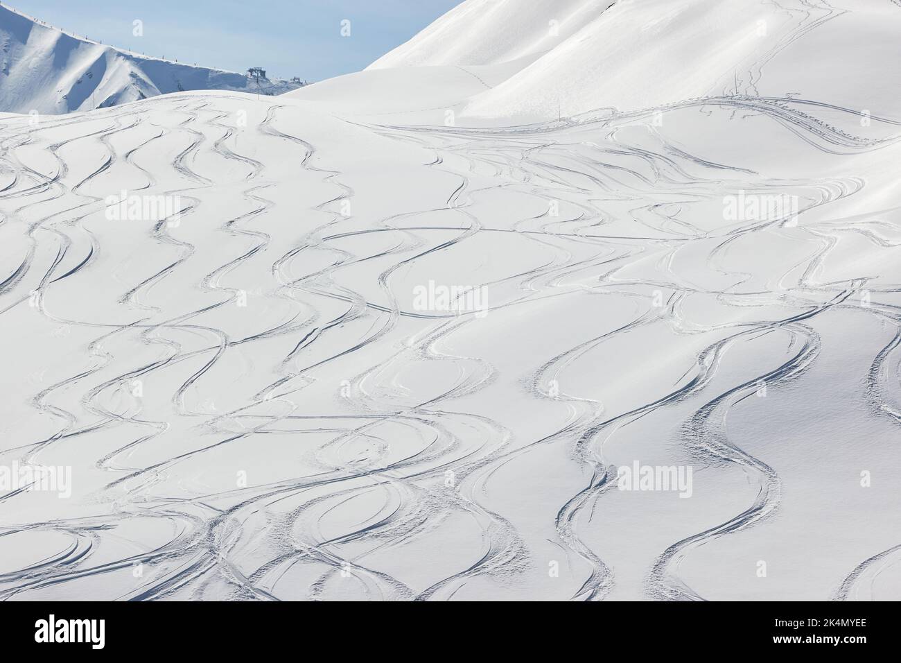 Ski Slope with Fresh Curves Stock Photo