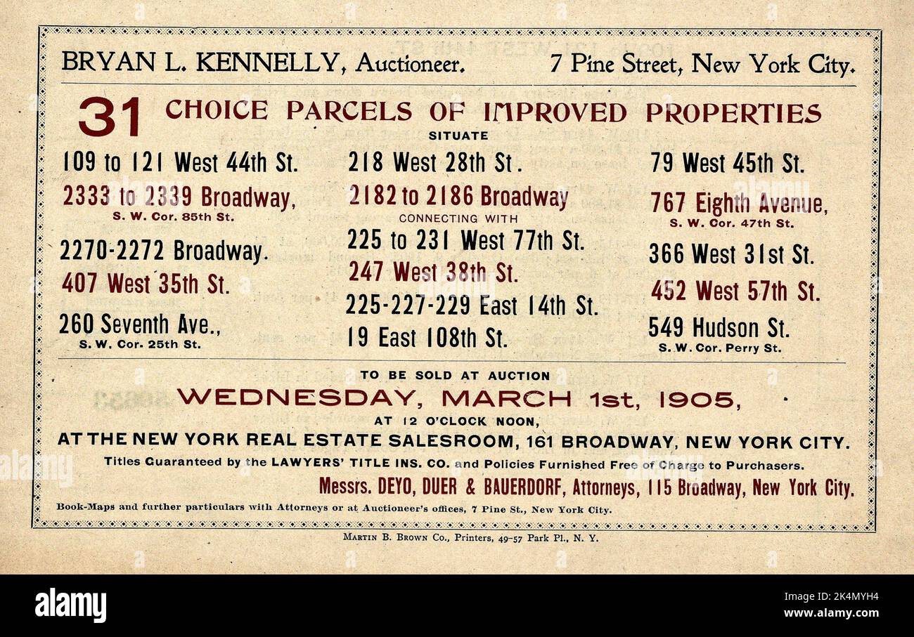 31 Choice Parcels of Improved Properties. Maps of New York City and