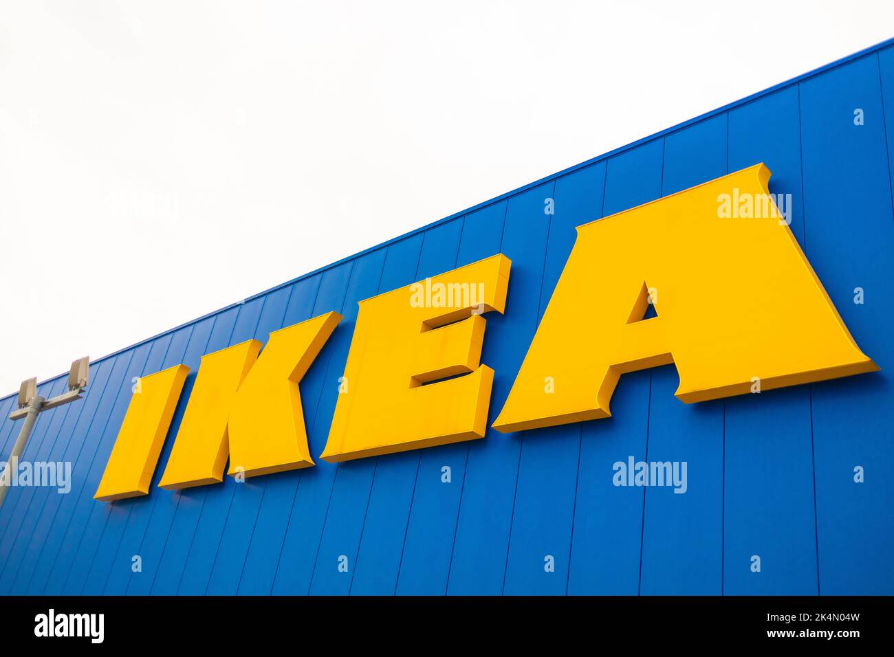 Krakow, Poland April 26, 2022 IKEA (Ingvar Kamprad Elmtaryd Agunnaryd) sign hanging on the