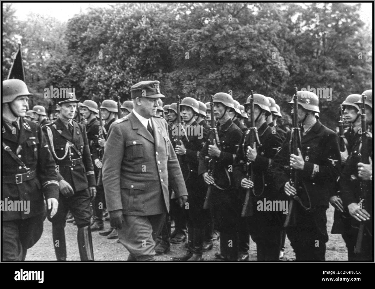 Vidkun Quisling inspects Norwegian volunteers in the Nazi German SS Norway at Slottsplassen in Oslo on Saturday 3 June 1944. World War II Second World War Stock Photo