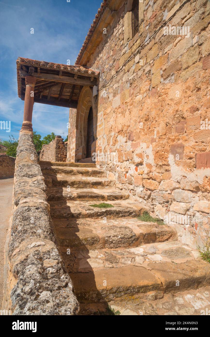 Facade of Asuncion church. Bañuelos, Guadalajara province, Castilla La Mancha, Spain. Stock Photo