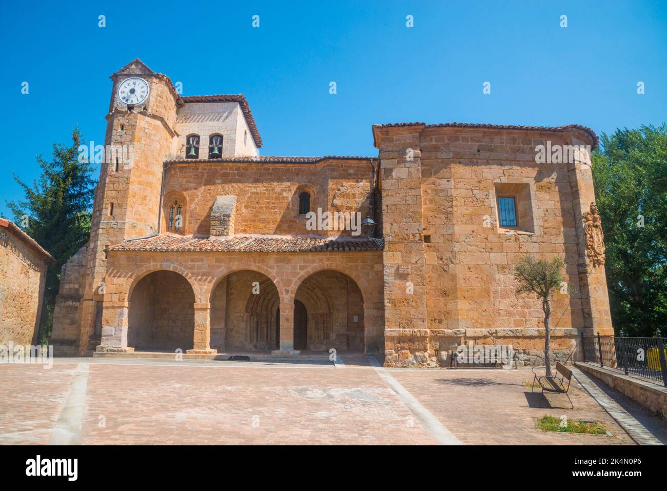 Facade of the church. Lences, Burgos province, Castilla Leon, Spain. Stock Photo