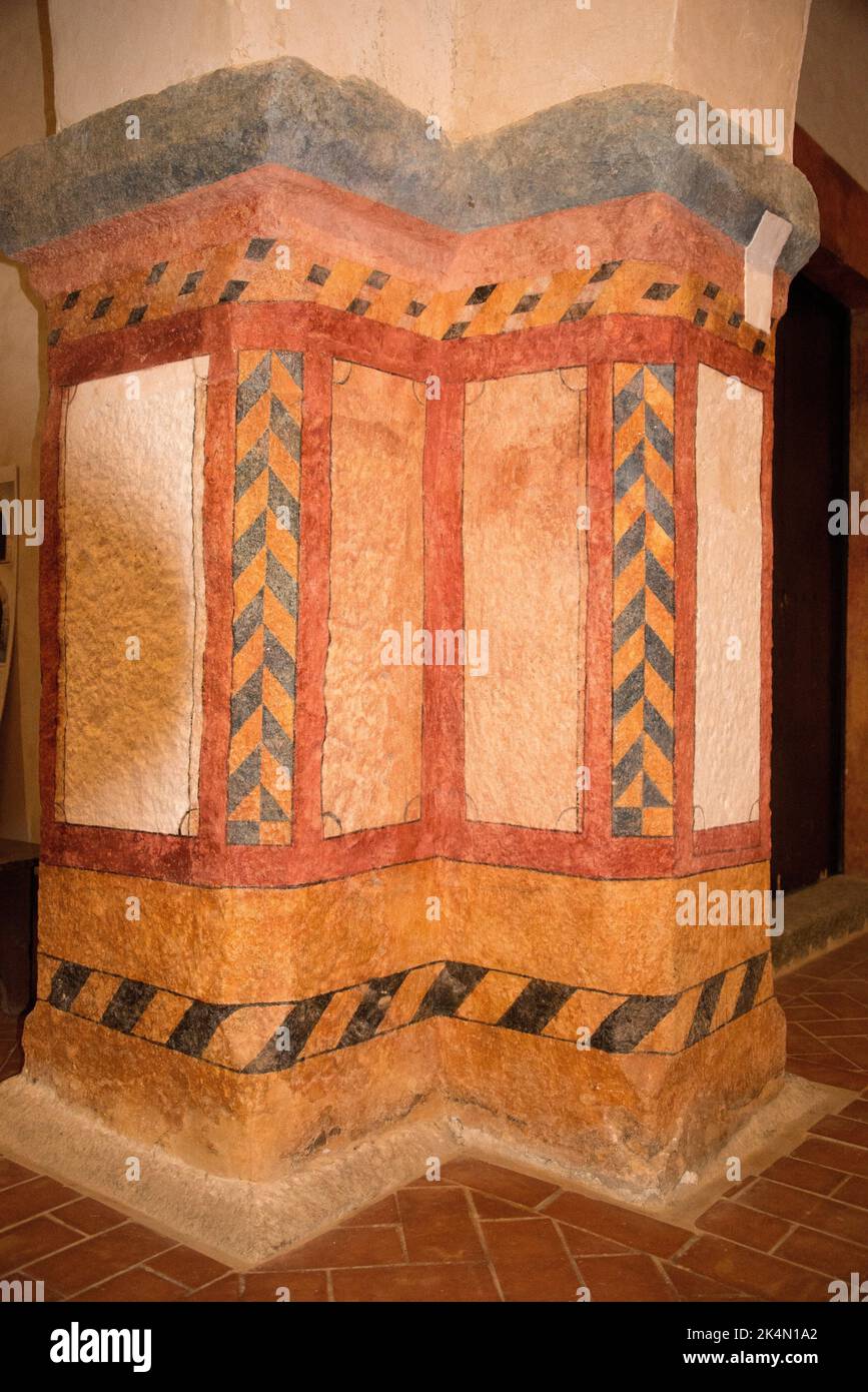 Aroche, San Mamés hermitage (13-14th century). Painted columns. Huelva, Andalusia, Spain. Stock Photo
