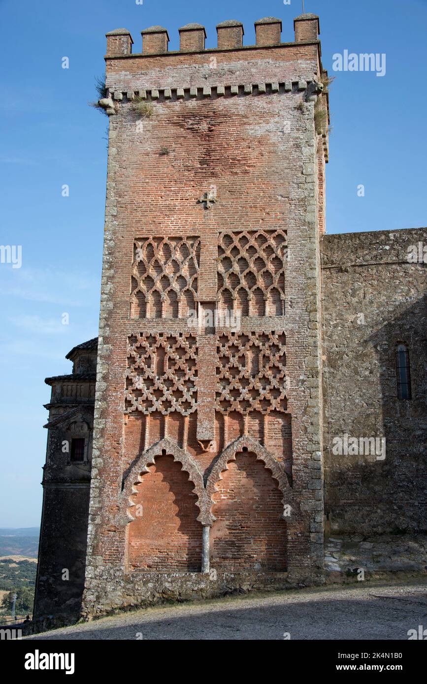 Aracena castle, mudejar tower. Huelva, Andalusia, Spain. Stock Photo