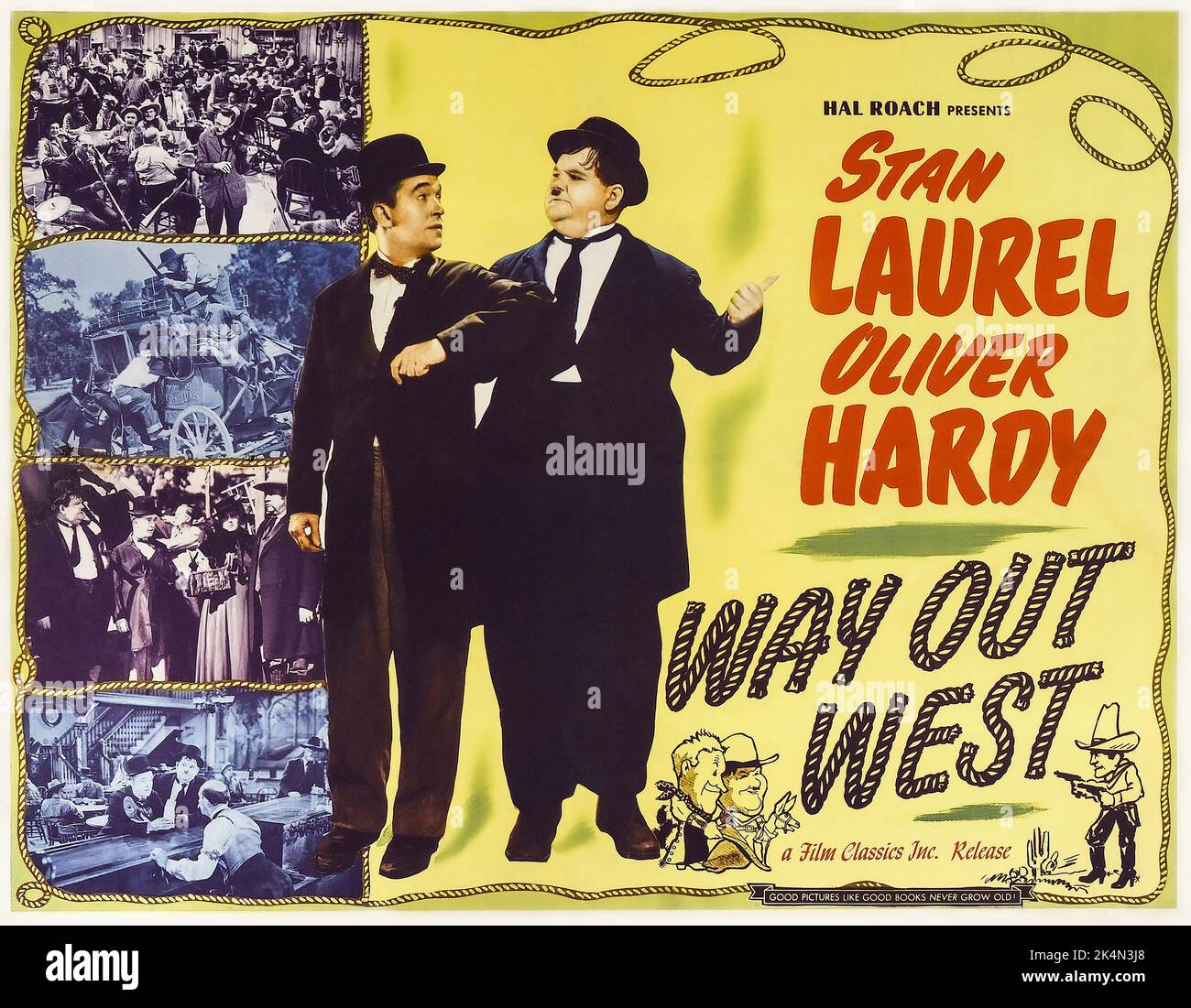 LAUREL & HARDY in' WAY OUT WEST Vintage comedy Hollywood Movie Film Poster 1930s OLIVER HARDY and STAN LAUREL in WAY OUT WEST 1937  directed by JAMES W. HORNE. Hal Roache Production Stock Photo