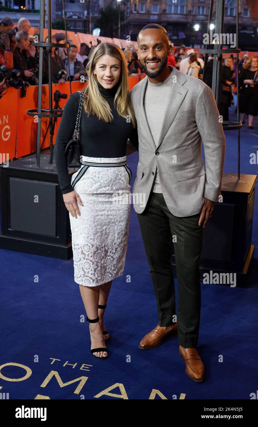 Theo Walcott and his wife Melanie attending The Woman King premiere at