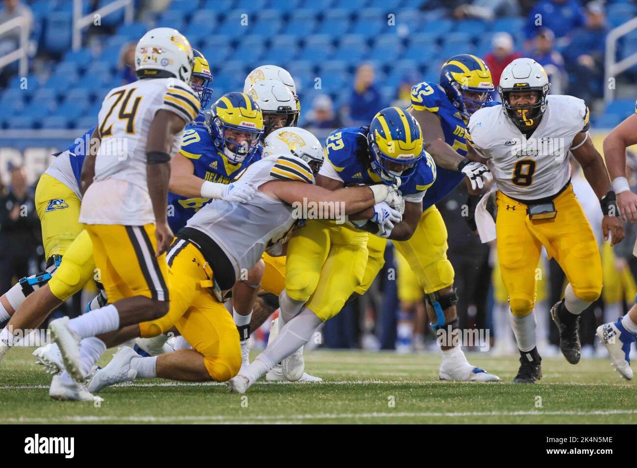 Newark, Delaware, USA. 1st Oct, 2022. Delaware running back KHORY SPRUILL (22) in action during a week five game between the Delaware Blue Hens and the Towson Tiger Saturday, Oct. 01, 2022; at Tubby Raymond Field at Delaware Stadium in Newark, DE. (Credit Image: © Saquan Stimpson/ZUMA Press Wire) Stock Photo