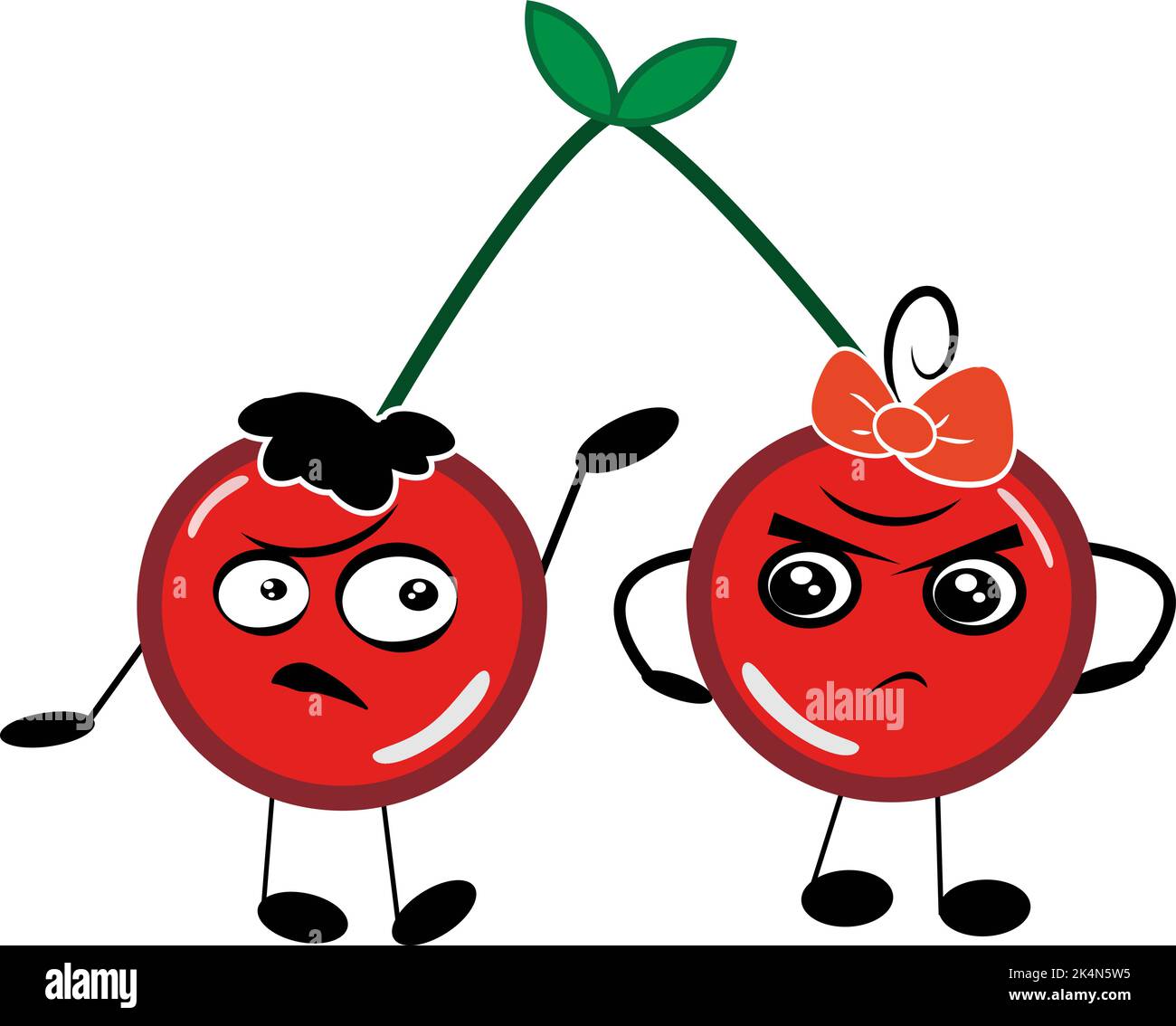 Cherries in conflict, illustration, vector on a white background. Stock Vector