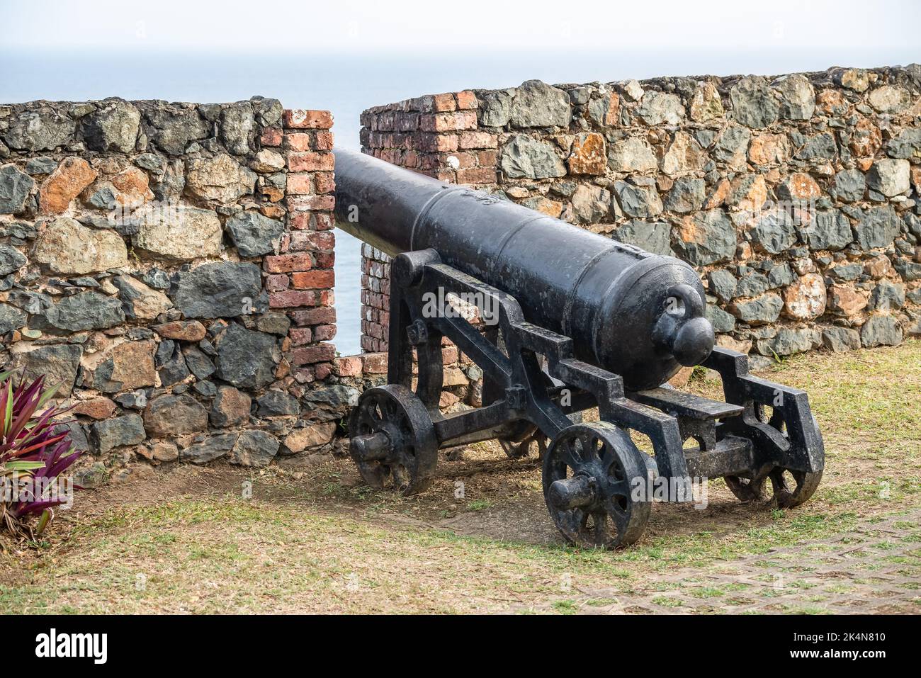 Medieval canon at Fort King George Scarborough Tobago local tourism attraction Stock Photo