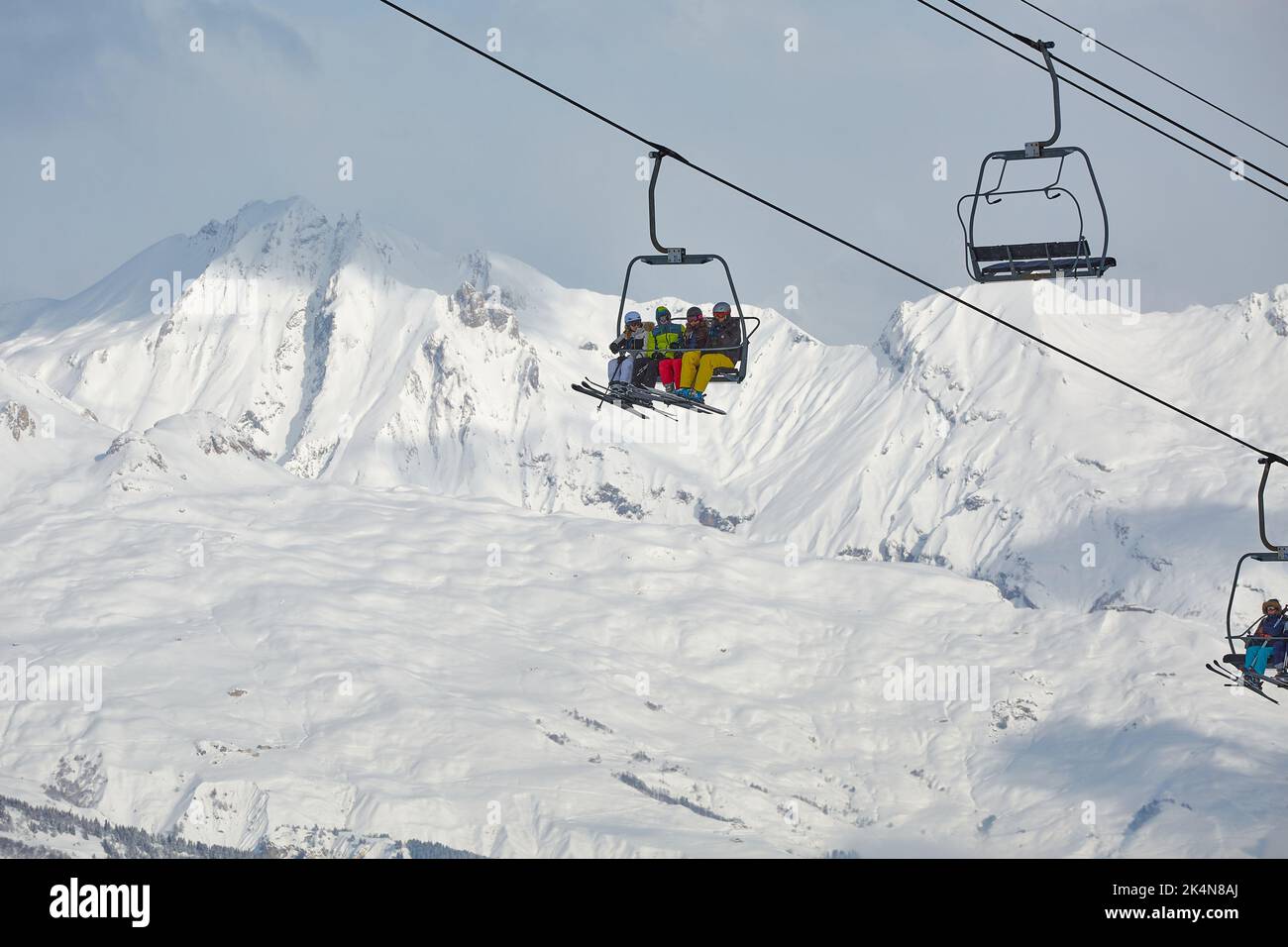 Skiing slopes, with many people Stock Photo