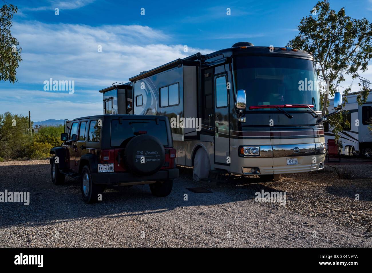 The famous off-road vehicle side by side with a motorhome in Tuc Stock Photo